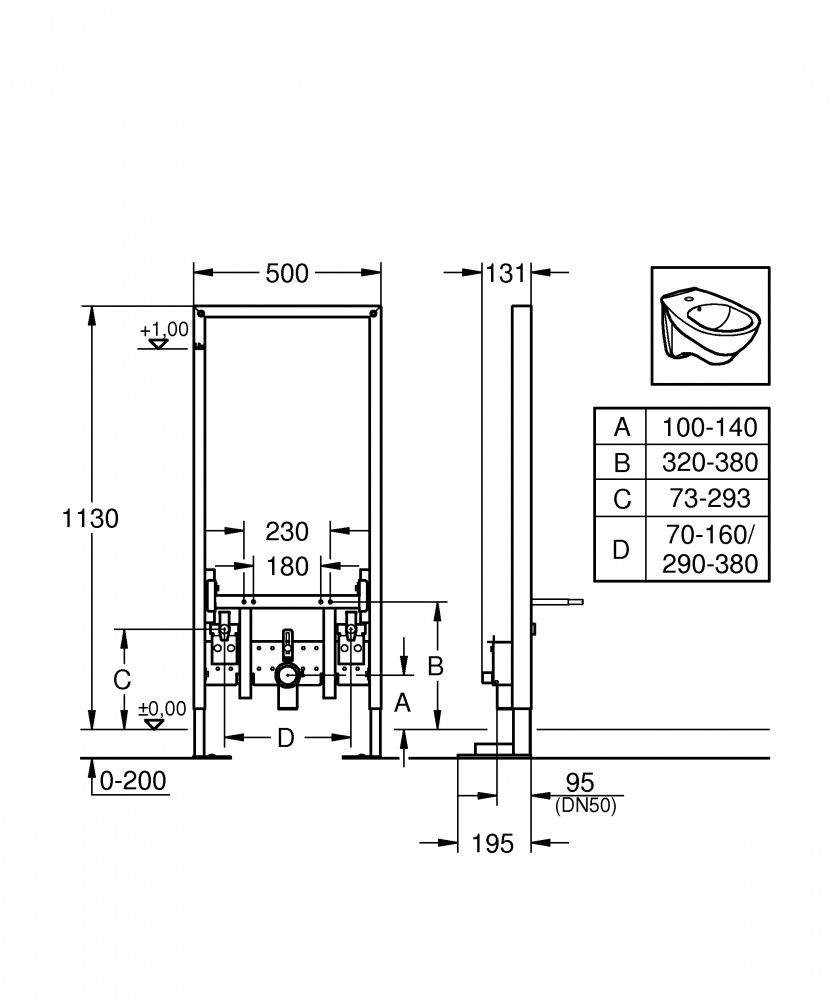 Система инсталляции Grohe Rapid SL для биде 38581001 схема 2