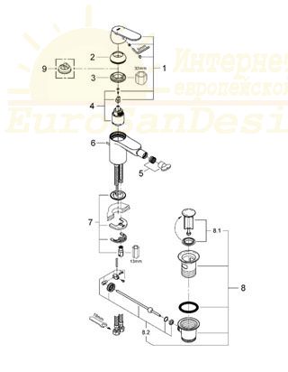 Глянцевый смеситель Grohe Eurosmart Cosmopolitan для биде 32839000 ФОТО