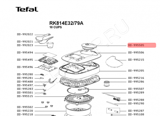 Клапан пара мультиварки TEFAL модели RK814E32/79A.  Артикул SS-995505.