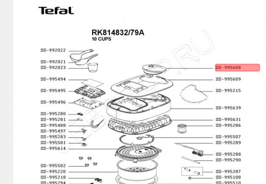 Клапан пара мультиварки TEFAL модели RK814832/79A.  Артикул SS-995608.