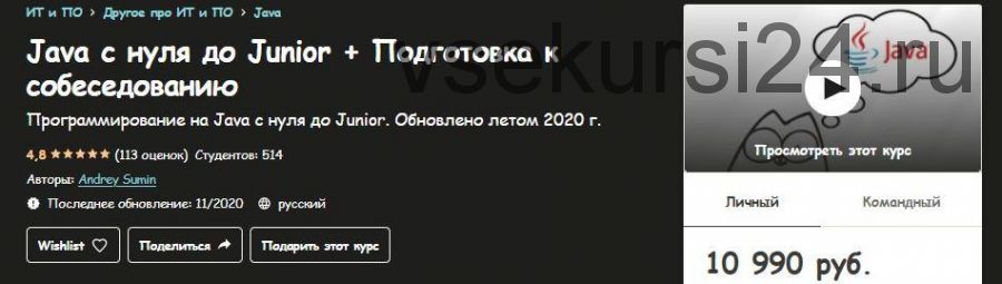 [Udemy] Java с нуля до Junior + Подготовка к собеседованию (Андрей Сумин)