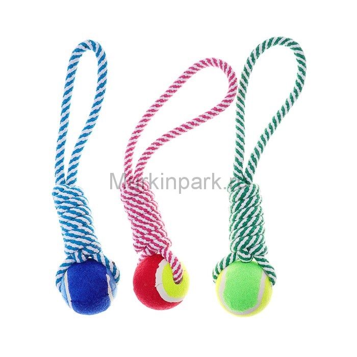 Игрушка канатная плетёная с мячом, до 130 г, до 33 см, микс цветов