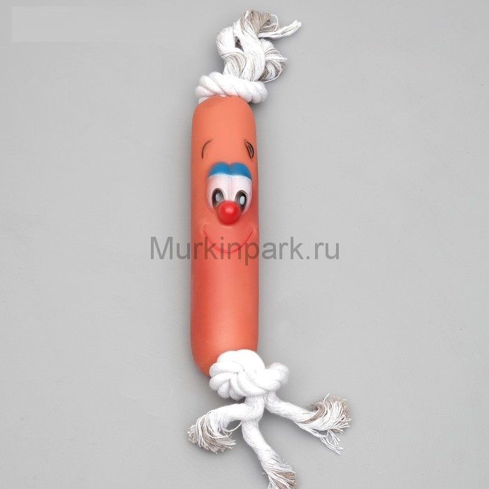Игрушка на канате "Сосиска" для собак, 30 см (сосиска 14 см)