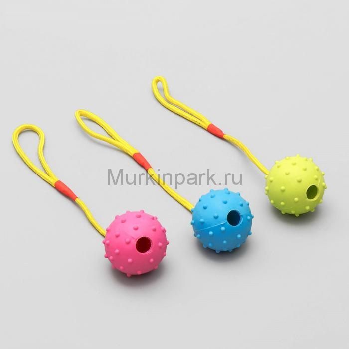 Игрушка мяч на веревке, 6 см, микс цветов