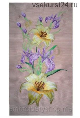 [Машинная вышивка] Лилии с ирисами flw0076 [Embroidery shop]