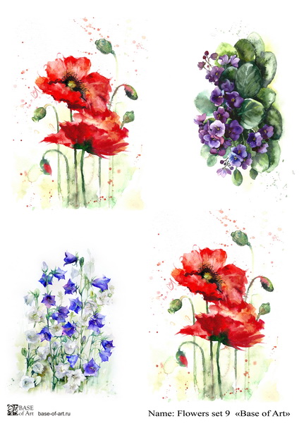 Декупажная карта Base of art, 20*30 см, Flowers set 9