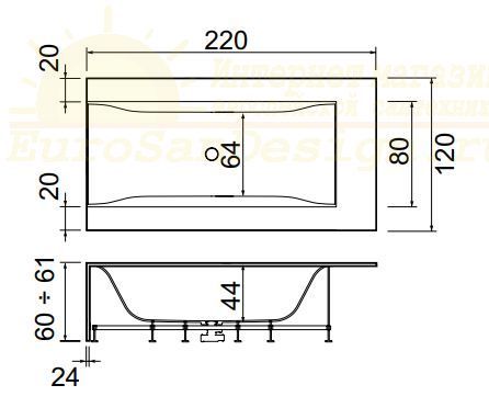 Ванна прямоугольная Hafro Sensual отдельностоящая 2SNB2D2 220х120 схема 2