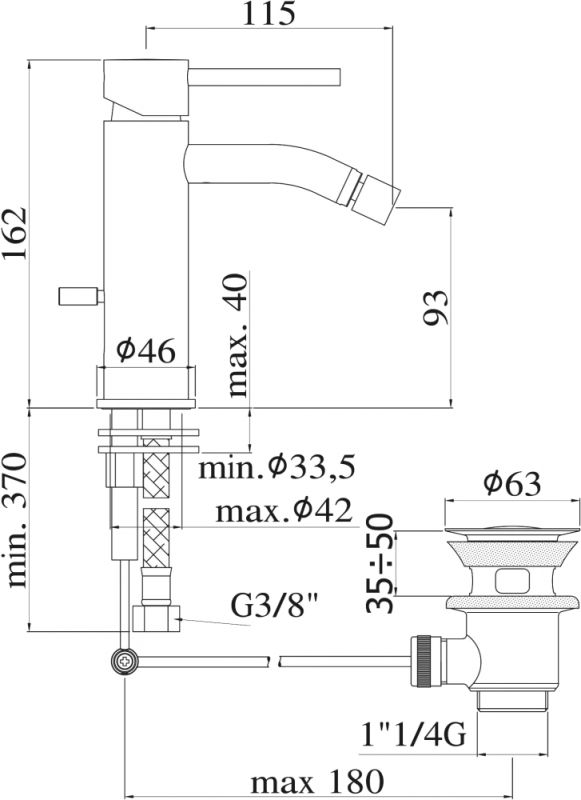 Глянцевый смеситель для биде Paffoni Light LIG135ST схема 2