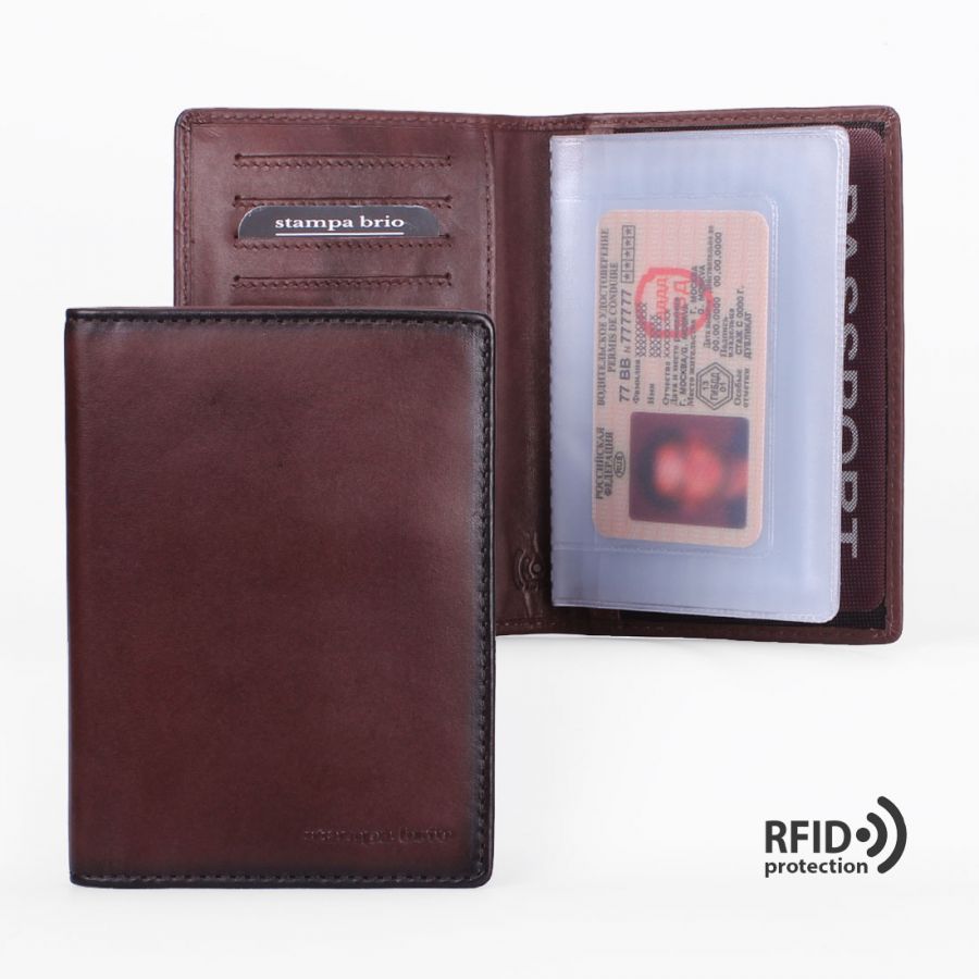 Обложка для документов с RFID защитой Stampa Brio 123-R-1213DKT BROWN