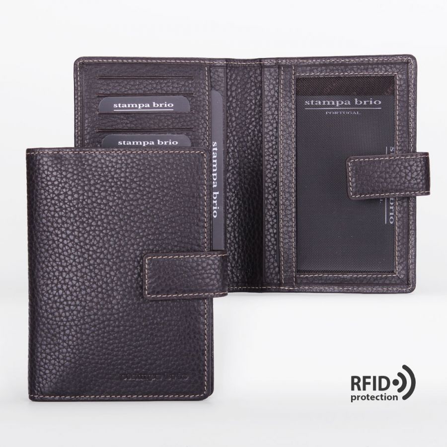 Обложка для паспорта с хлястиком с RFID защитой Stampa Brio 212-R-1237F Brown BGS