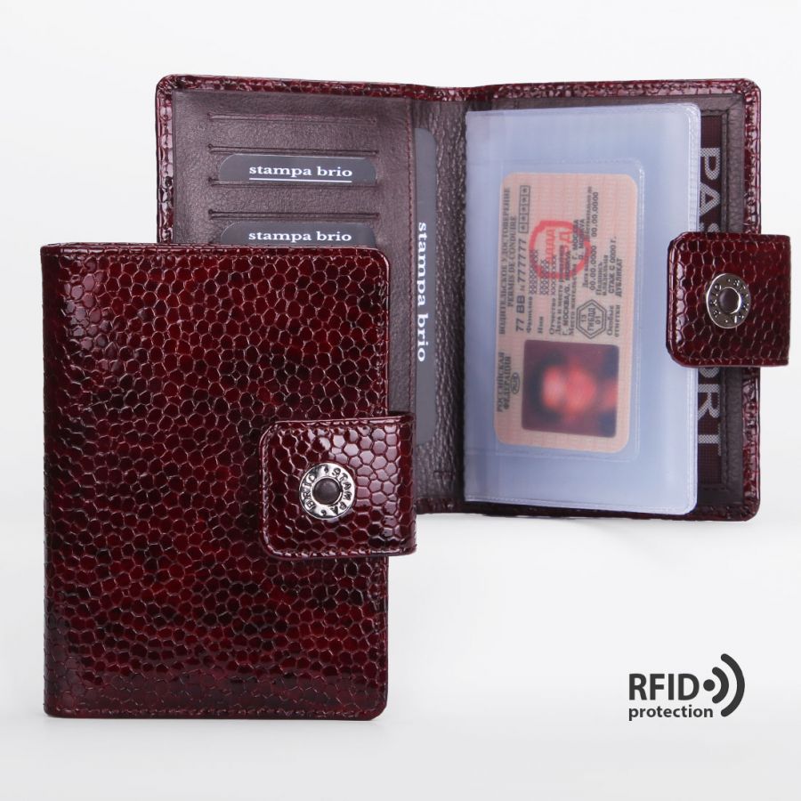 Обложка для документов с RFID защитой Stampa Brio 251-R-1415T Burgundy