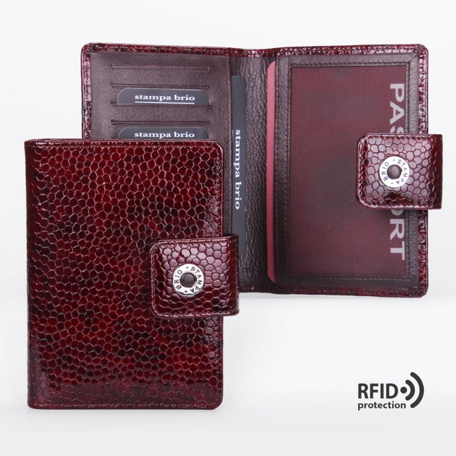 Обложка для паспорта с RFID защитой Stampa Brio 252-R-1415T Burgundy