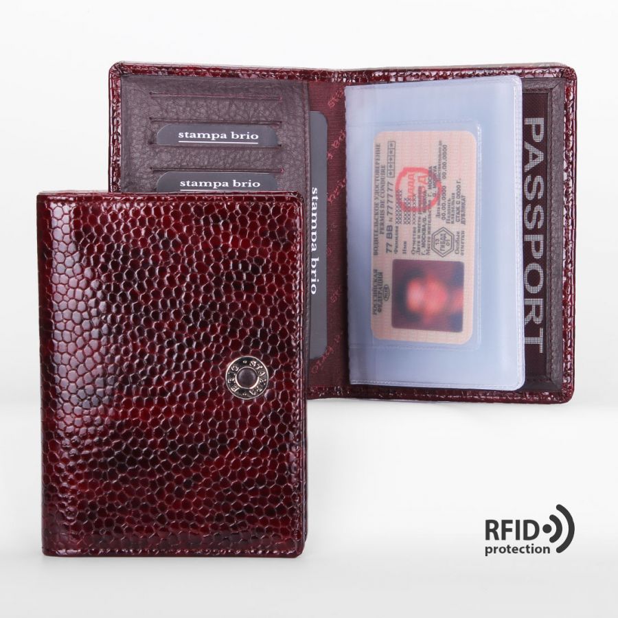 Обложка для документов с RFID защитой Stampa Brio 261-R-1514T Burgundy