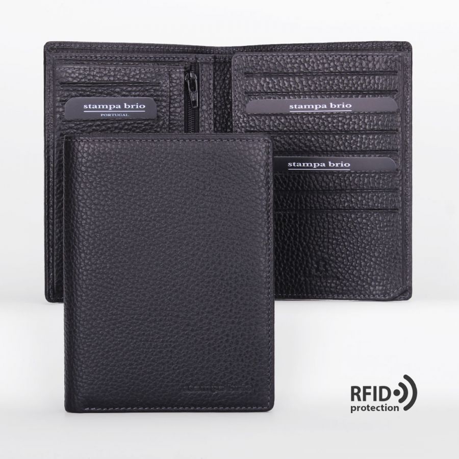 Портмоне вертикальное 5 в 1 с RFID защитой Stampa Brio 607-R-3615F Black GRS