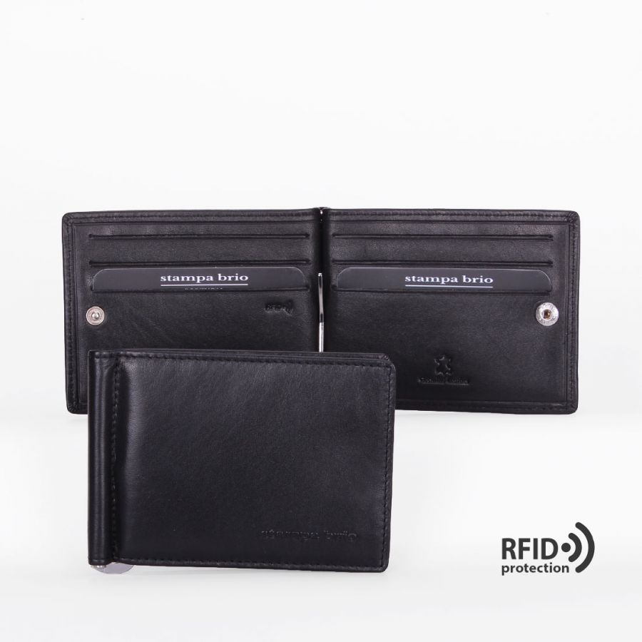 Зажим для купюр на кнопке с RFID защитой Stampa Brio 734-R-3273C Black BKS