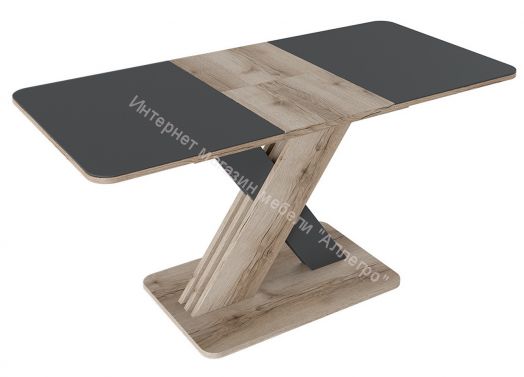 Стол обеденный раздвижной «Люксембург» Тип 1 (Дуб Делано/Серый/Стекло серое матовое)