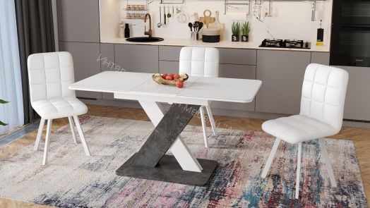 Стол обеденный раздвижной «Люксембург» Тип 1 (Ателье темный/Белый/Стекло белое матовое)