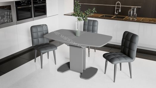 Обеденный стол Портофино 1300x800x750мм Серый/Стекло серое матовое LUX СМ(ТД)-105.02.11(1)