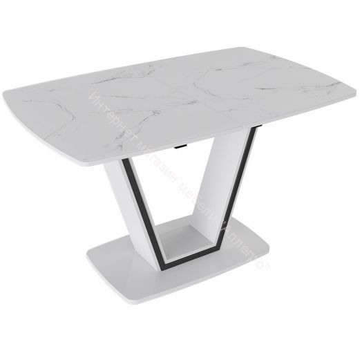 Стол обеденный «Дели» Тип 1 (Белый глянец/Стекло матовое белый мрамор)