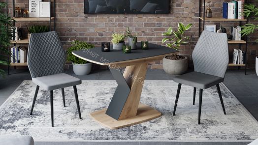 Стол обеденный «Гарда» Тип 1 (Дуб крафт золотой/Стекло матовое черный графит)