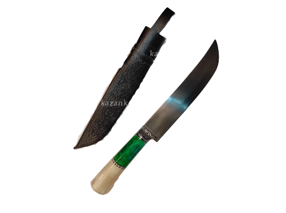 Пчак Узбекский нож, ручка кость и камни, шх-15