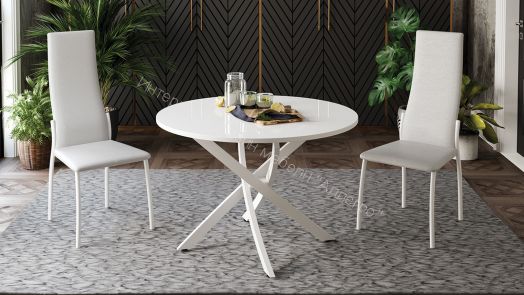 Стол обеденный «Diamond» Тип 2 (Белый муар/Белый глянец)