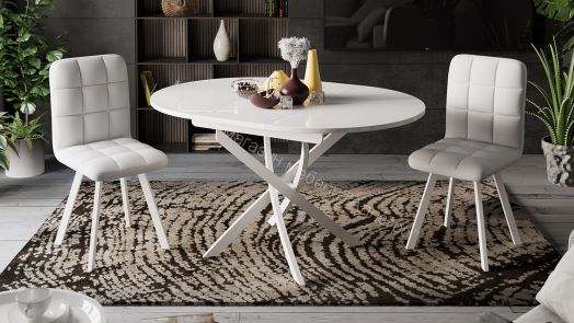 Стол обеденный «Diamond» Тип 3 (Белый муар/Белый глянец)