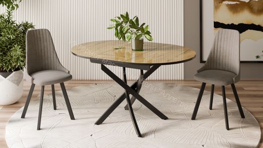 Стол обеденный «Diamond» Тип 3 (Черный муар/Бунратти глянец)