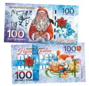 100 Sata markkaa Finland (финская марка) — Рождество Финляндия. Памятная банкнота UNC Oz ЯМ