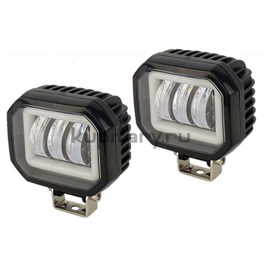 Комплект прямоугольных светодиодных фар по 30 Вт 6 led Cree с границей света и ДХО линзованные