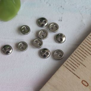 Набор металлических микро пуговиц для творчества - серебро, 10 шт., 4 мм.