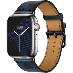 Часы Apple Watch Hermès Series 7 GPS + Cellular 45mm Silver Stainless Steel Case with Circuit H Single Tour Noir/Bleu Électrique