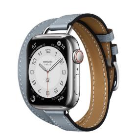 Часы Apple Watch Hermès Series 7 GPS + Cellular 41mm Silver Stainless Steel Case with Attelage Double Tour Bleu Lin