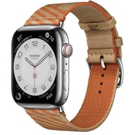 Часы Apple Watch Hermès Series 7 GPS + Cellular 45mm Silver Stainless Steel Case with Jumping Single Tour Kraft/Orange