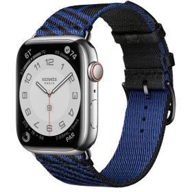 Часы Apple Watch Hermès Series 7 GPS + Cellular 45mm Silver Stainless Steel Case with Jumping Single Tour Noir/Bleu Saphir