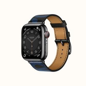 Часы Apple Watch Hermès Series 7 GPS + Cellular 41mm Space Black Stainless Steel Case with Circuit H Single Tour Noir/Bleu Électrique