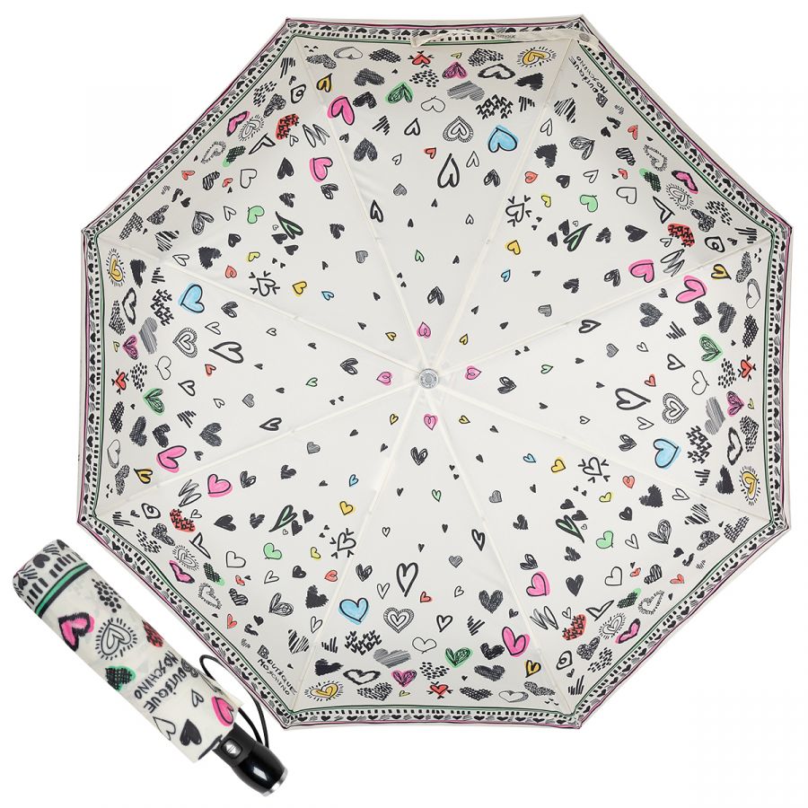 Зонт складной Moschino 7948-OCI Scribble Hearts Cream