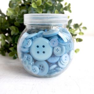 Набор пуговиц для творчества в баночке - микс размеров - голубые