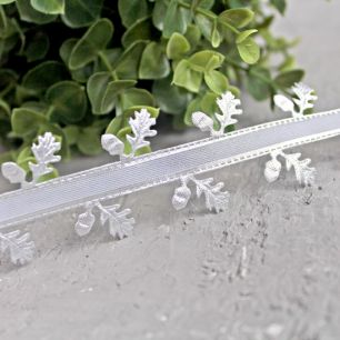 Тесьма декоративная - Листочки и желуди, серебро, 4 см.