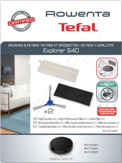 Комплект  фильтров и 2 боковые щётки робота-пылесоса TEFAL EXPLORER SERIE 20, 40, 50 моделей RG68..., RG72.., RG73.... Артикул ZR720002