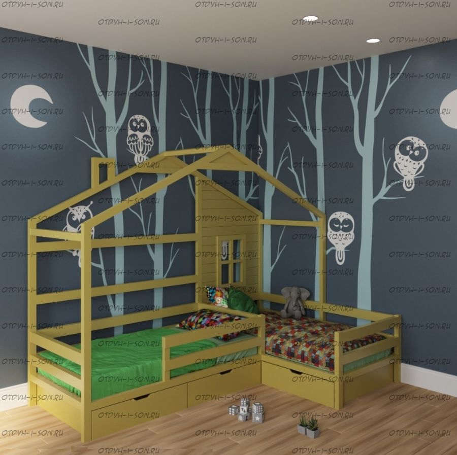 Кровать Домик Угловой Fairy Land №42 (Для Двоих Детей) любые размеры