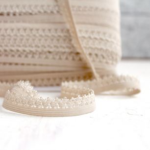 Тесьма кружевная ажурная на резинке, бежевая 12 мм, 1м