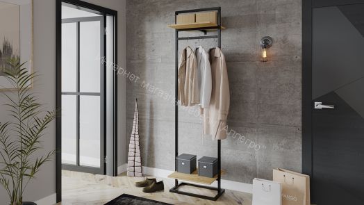 Вешалка «Лофт» Тип 1 (Черный/Дуб крафт золотой)