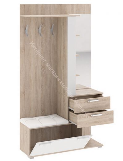 Вешалка комбинированная с крючками и зеркалом «Эрика» (Дуб сонома/Белый)