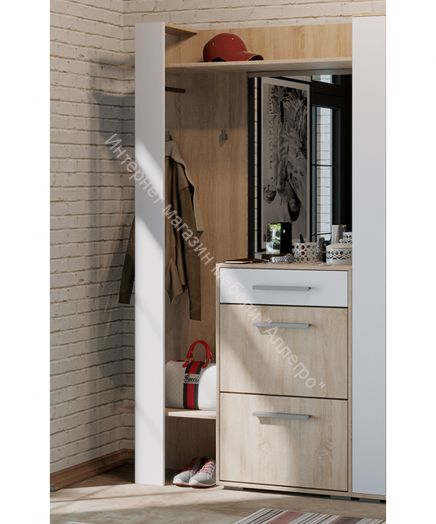 Вешалка комбинированная с крючками и зеркалом «Нуар» тип 1 (Дуб Сонома/Белый ясень)