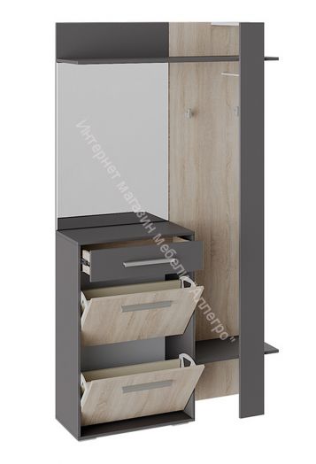 Вешалка комбинированная с крючками и зеркалом «Нуар» тип 1 (Фон серый/Дуб сонома)