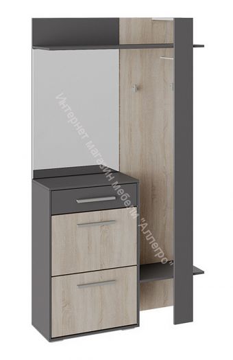 Вешалка комбинированная с крючками и зеркалом «Нуар» тип 1 (Фон серый/Дуб сонома)