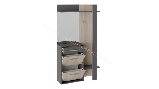 Вешалка комбинированная с крючками и зеркалом «Нуар» тип 1 (Фон серый/Дуб сонома)