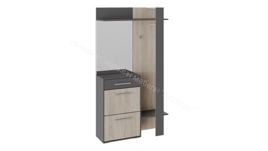 Вешалка комбинированная с крючками и зеркалом «Нуар» тип 1 (Фон серый/Дуб сонома)