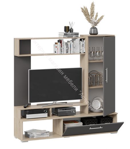 Стенка «Сиена» (Дуб Сонома/Графит Серый)